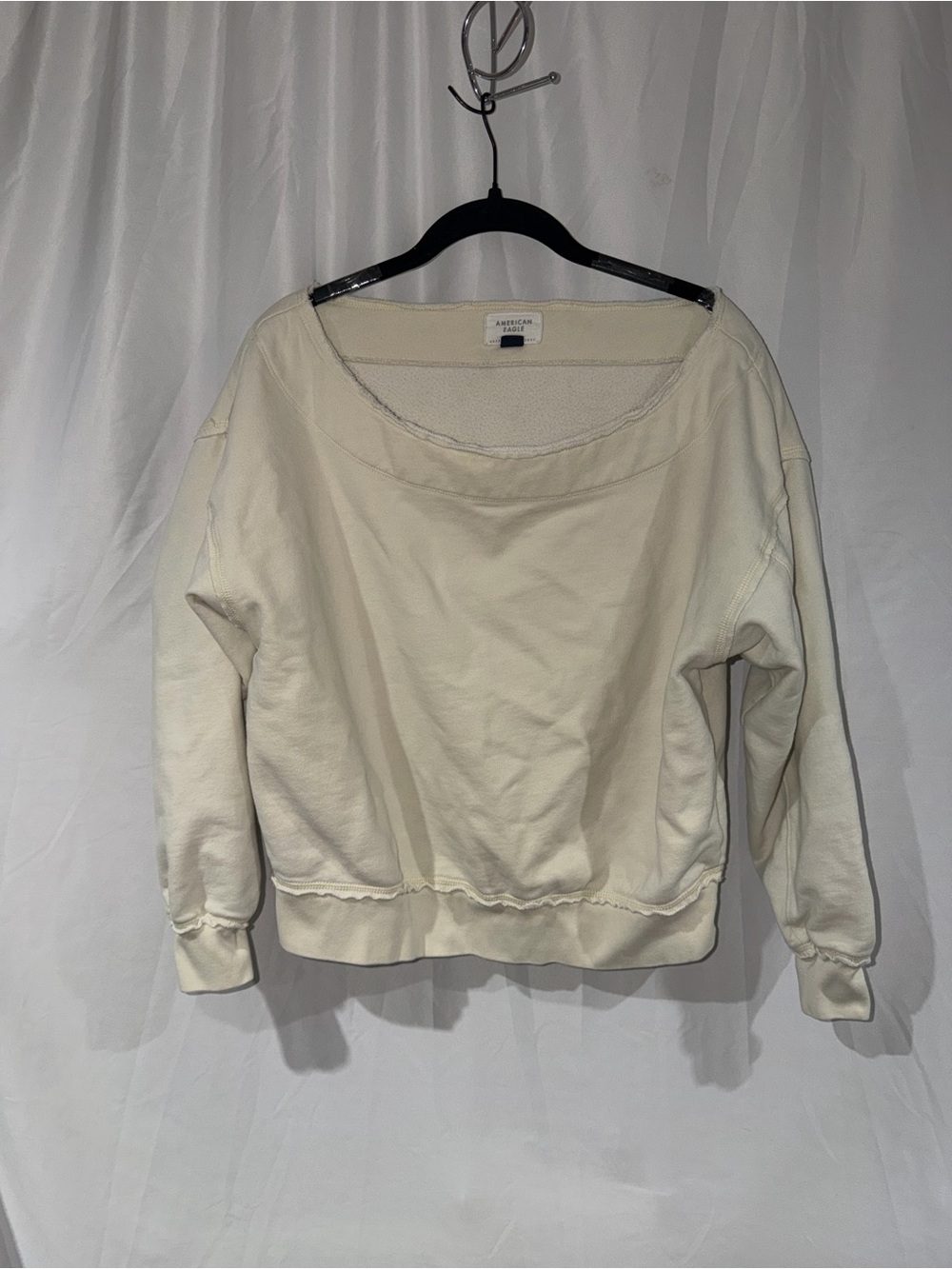 American Eagle Outfitters Sweatshirt Cream Off Shoulder Boatneck Long Sleeve Top